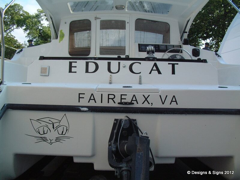 Unique Boat Graphics; Educat is a Smart Cat for sure!