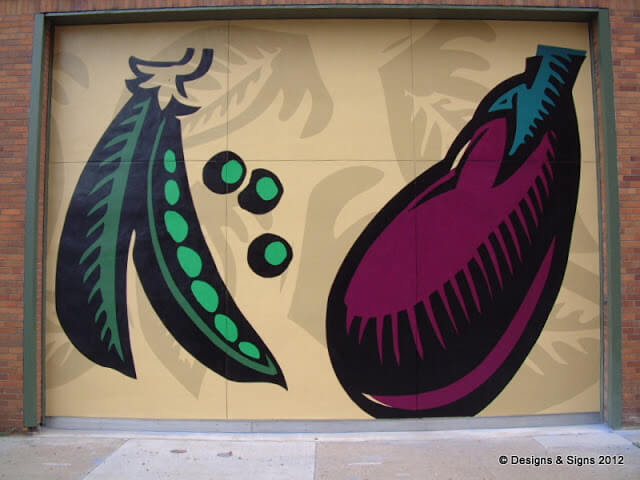 hand painted graphics on building exterior