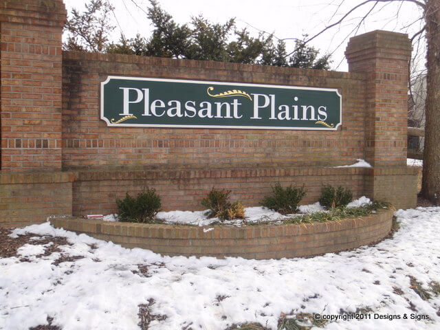 A Carved Community Entrance Sign at Pleasant Plains