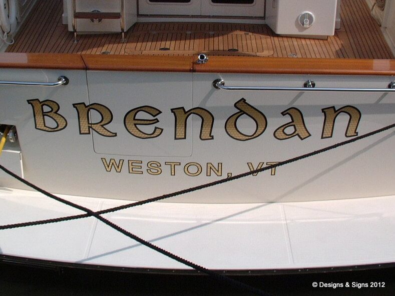 Gold Leaf Boat Name, Engine Turn Letters for Brendan