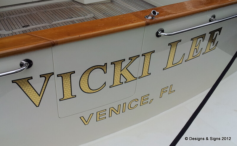 Luxury Yacht Transom Lettering; All Aboard Vicki Lee!