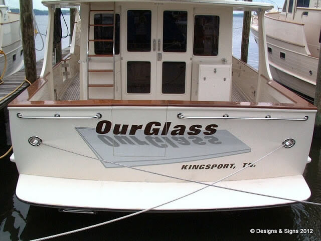 Witty Boat Names; Unique Boat Lettering on Our Glass looks good.