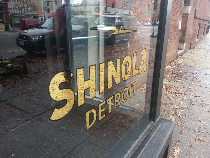 Water Gilding on Glass; a Gold Leaf Logo at Shinola.