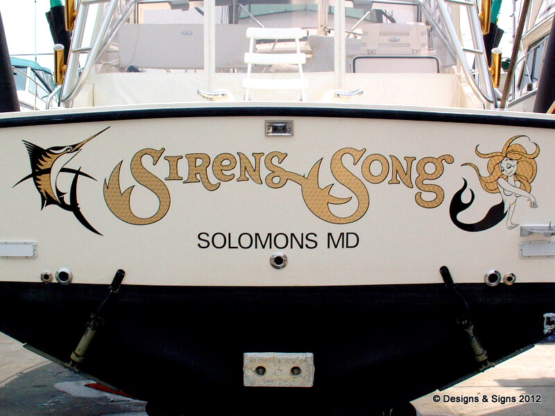 Gold Leaf Boat Name, a Marlin & Mermaid on Sirens Song.