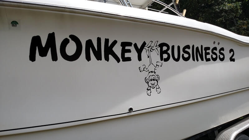 Boat Lettering – a Funny Boat Name on Monkey Business 2