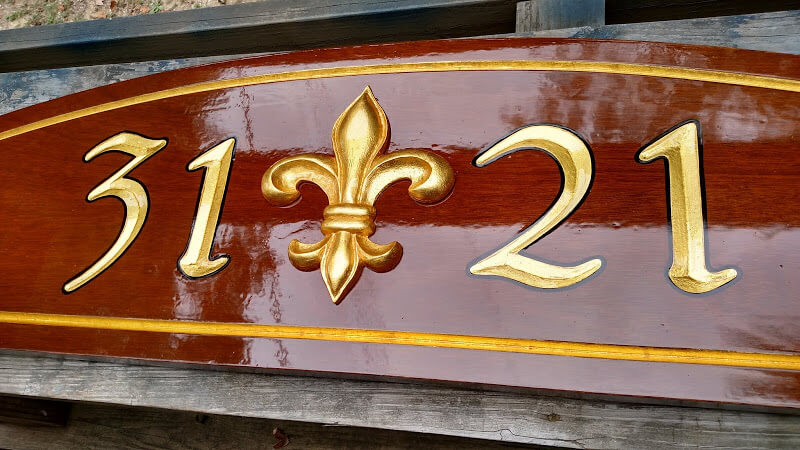 Carved Teak Address Sign for 3121, a Private Home.