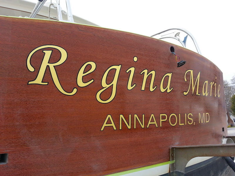 Gold Leaf Boat Name, a Fancy Name for Regina Marie.