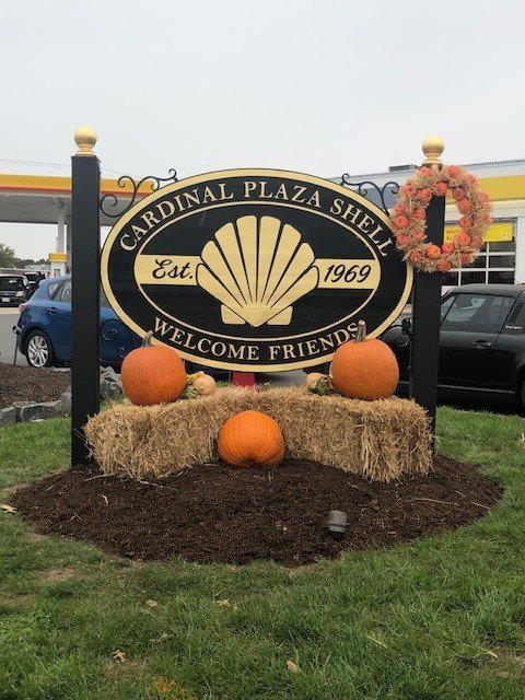 Sandblasted Cedar Sign Cardinal Plaza Shell