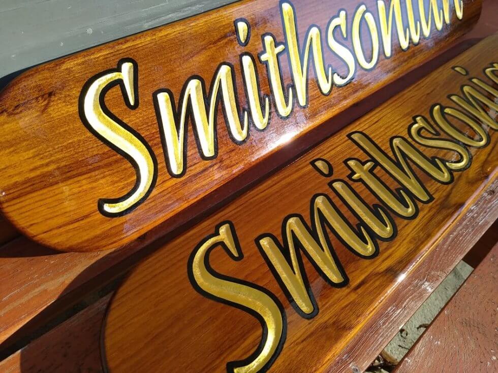 Yacht name boards carved and gilded by Designs & Signs