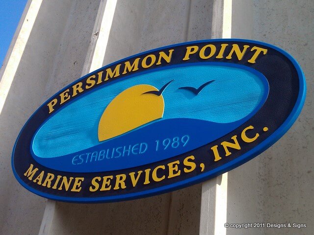 Sandblasted dimensional lettering sign for Persimmon Point Marine Services
