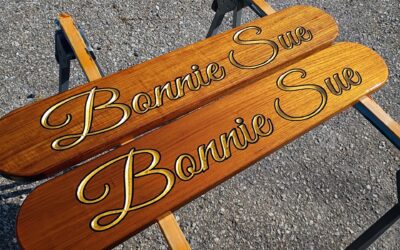 Gold Leaf Quarterboards: Bonnie Sue in Carved Teak Script